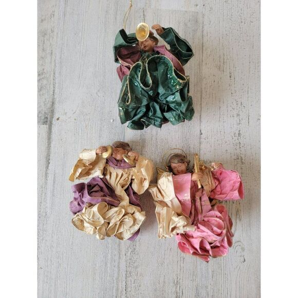 Rustic cherub Angel instrument band set horn violin Xmas ornament - Picture 1 of 15